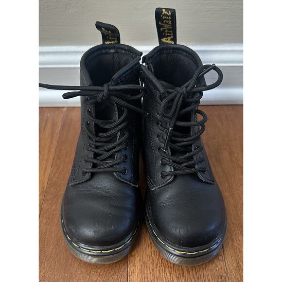 Dr Martens Kids Toddler Size 8 Black Leather Combat Boots Zip Doc Junior 1460 - Picture 3 of 9
